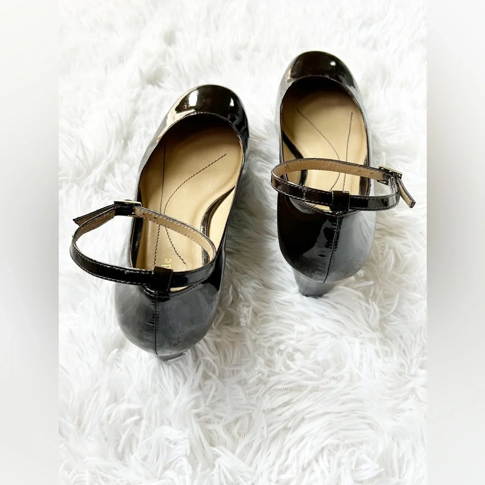 kate spade Black Patent Leather Ankle-Strap Platform Mary Janes